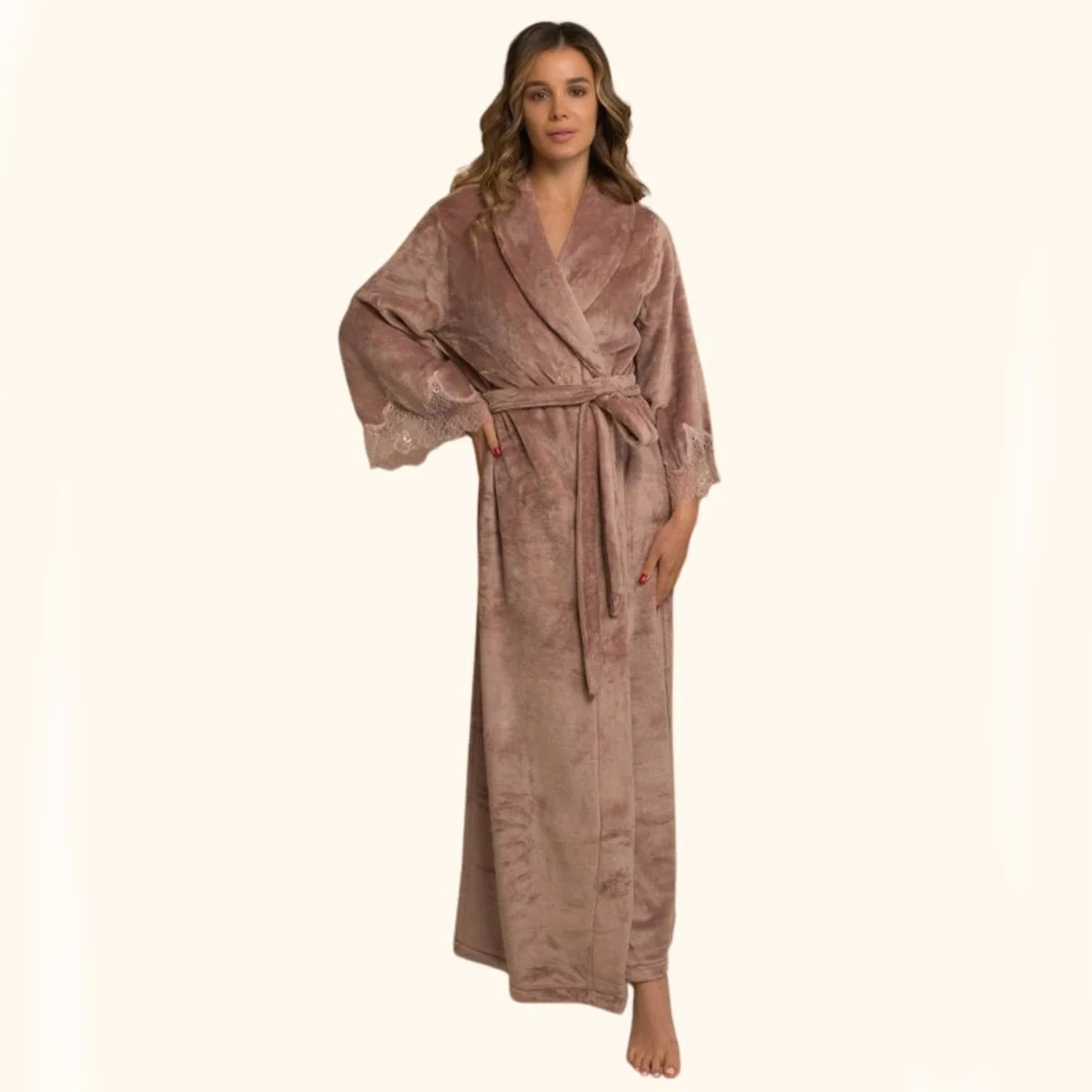 Довгий теплий халат Felena – Smokey Rose - Зображення 2