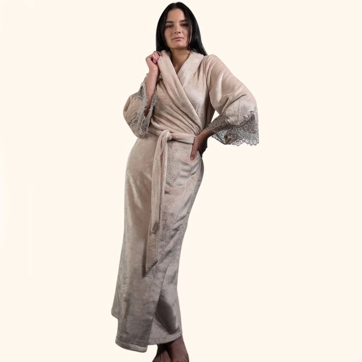 Довгий теплий халат Felena – Smokey Rose - Зображення 3