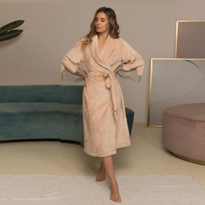 Жіночий велюровий халат Felena - Dessert Beige