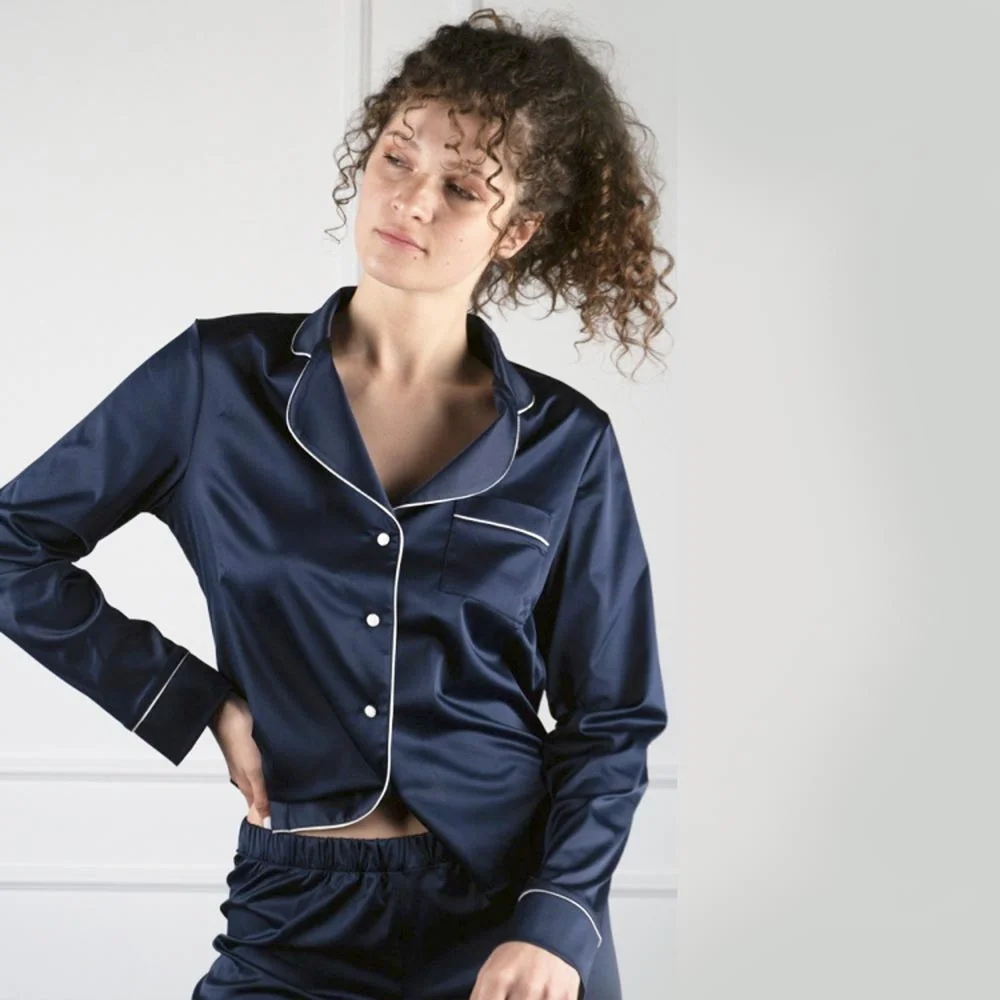 Жіноча шовкова піжама Felena - Navy Blu - Зображення 2