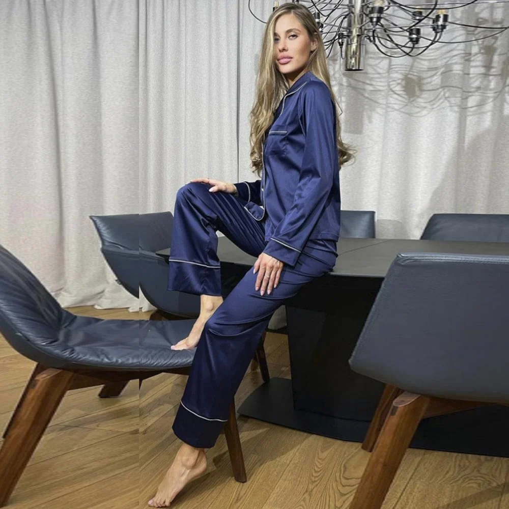 Жіноча шовкова піжама Felena - Navy Blu - Зображення 3