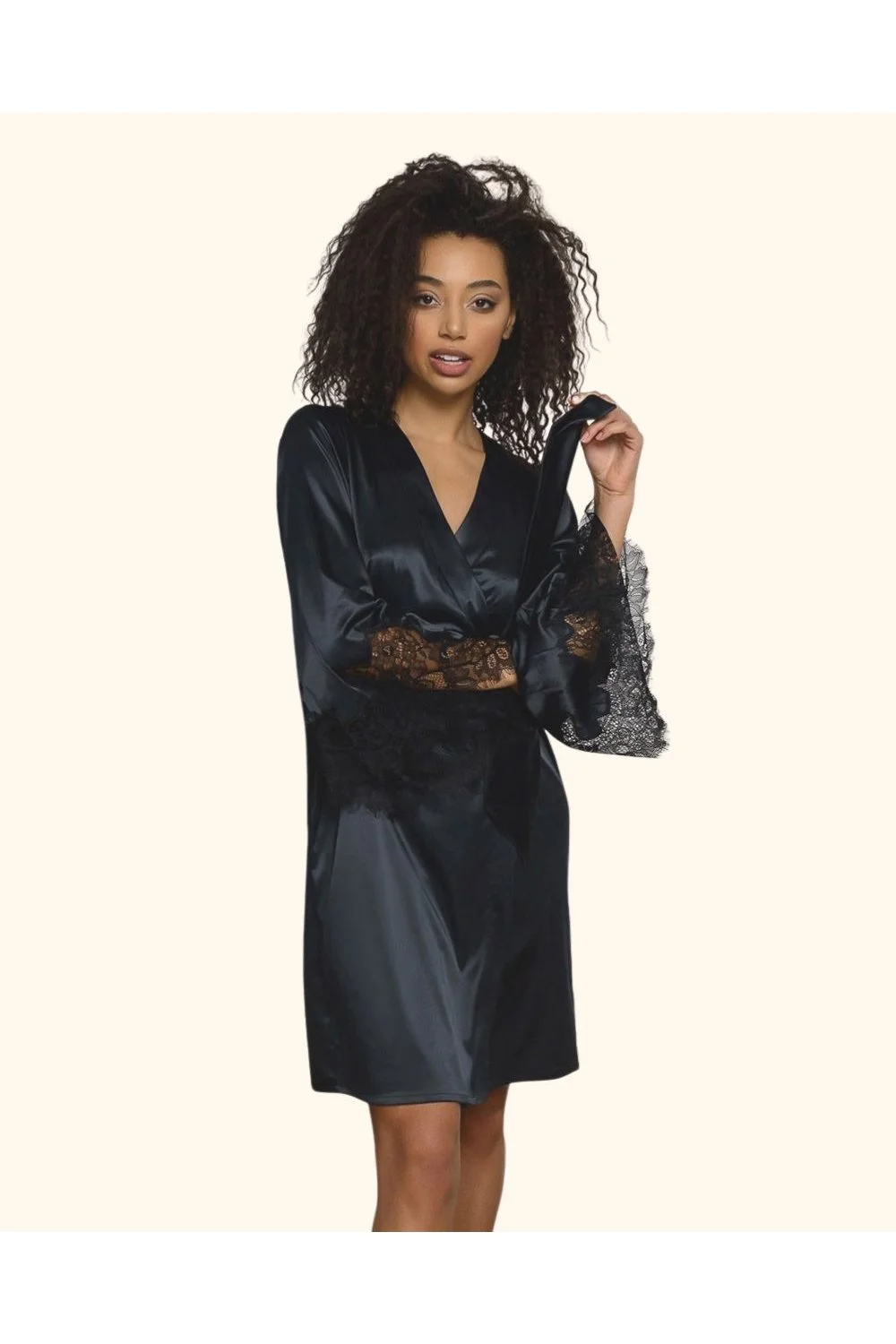 Короткий шовковий халат Felena - Black Onyx - Зображення 2