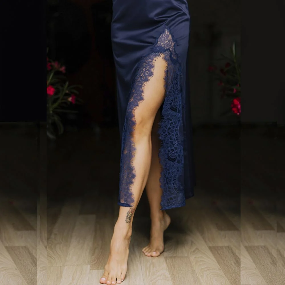 Довга шовкова сорочка Felena - Black Onyx - Зображення 6